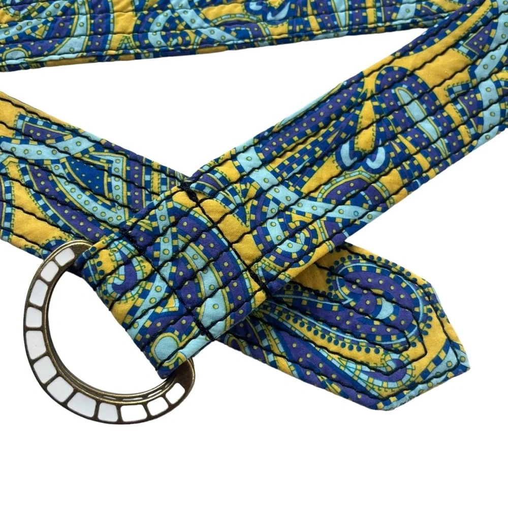 J. Crew Women’s Size S/M Blue, Yellow, Paisley Quilted Fabric Enamel Buckle Belt